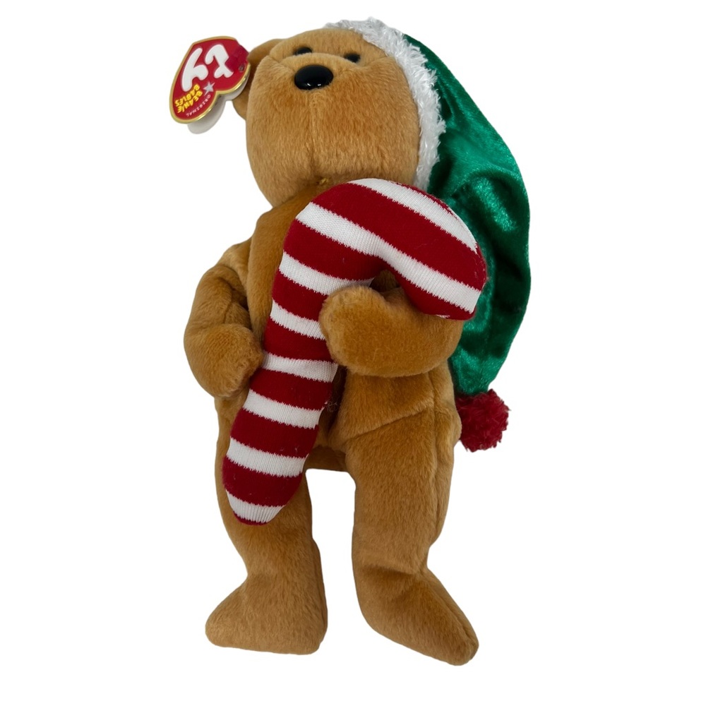 Ty Beanie Baby 2005 “Tasty” Christmas Teddy Bear with Candy Cane and Elf Plush